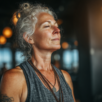 Група людей зрілого віку медитує